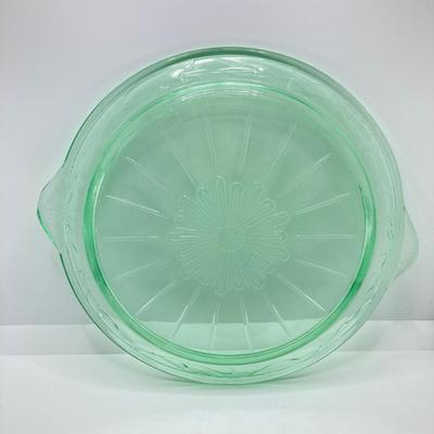 LOT 162: Vintage Uranium Glass Collection - Hazel Atlas Ribbed Ramekin Bowls, Serving Plate, Cup and Small Glass