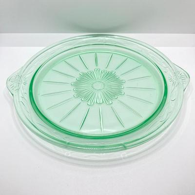 LOT 162: Vintage Uranium Glass Collection - Hazel Atlas Ribbed Ramekin Bowls, Serving Plate, Cup and Small Glass