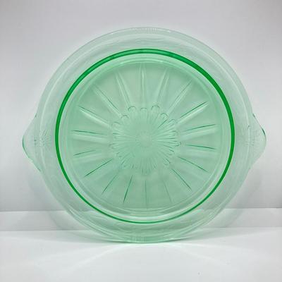 LOT 162: Vintage Uranium Glass Collection - Hazel Atlas Ribbed Ramekin Bowls, Serving Plate, Cup and Small Glass