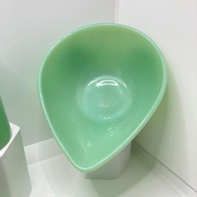 LOT 190: Vintage Jadeite Collection - Tear Drop Bowl, Egg Holder and Fire King Oven Ware Mixing Bowls