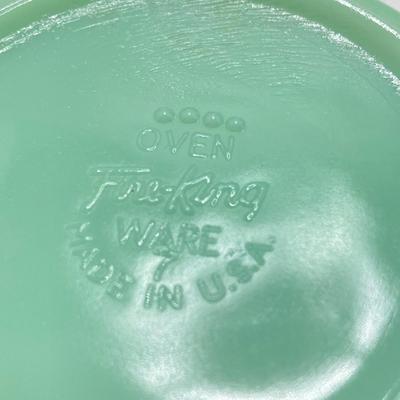 LOT 190: Vintage Jadeite Collection - Tear Drop Bowl, Egg Holder and Fire King Oven Ware Mixing Bowls
