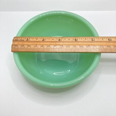 LOT 190: Vintage Jadeite Collection - Tear Drop Bowl, Egg Holder and Fire King Oven Ware Mixing Bowls