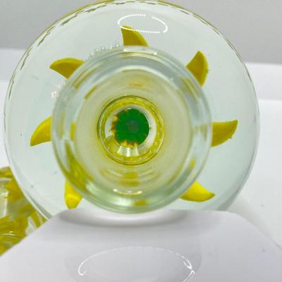 LOT 193: Vintage Yellow Art Glass Perfume Bottle and Cut Glass Hair Receiver