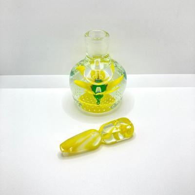 LOT 193: Vintage Yellow Art Glass Perfume Bottle and Cut Glass Hair Receiver