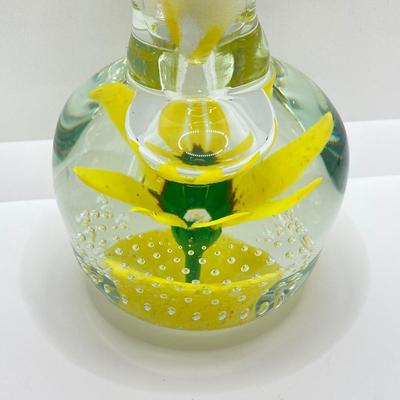 LOT 193: Vintage Yellow Art Glass Perfume Bottle and Cut Glass Hair Receiver