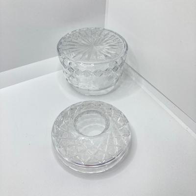 LOT 193: Vintage Yellow Art Glass Perfume Bottle and Cut Glass Hair Receiver