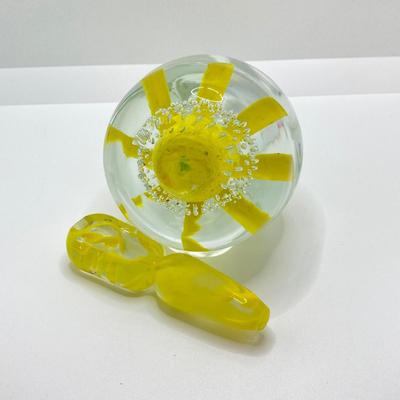 LOT 193: Vintage Yellow Art Glass Perfume Bottle and Cut Glass Hair Receiver