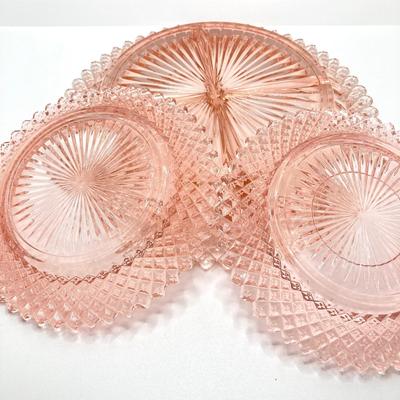 LOT 196: Beautiful Pink Cut Glass Dinnerware Collection