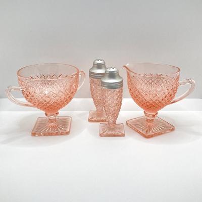 LOT 196: Beautiful Pink Cut Glass Dinnerware Collection