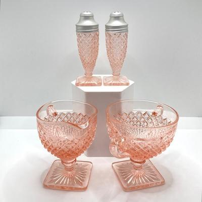 LOT 196: Beautiful Pink Cut Glass Dinnerware Collection