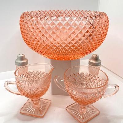 LOT 196: Beautiful Pink Cut Glass Dinnerware Collection