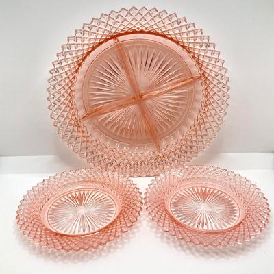 LOT 196: Beautiful Pink Cut Glass Dinnerware Collection