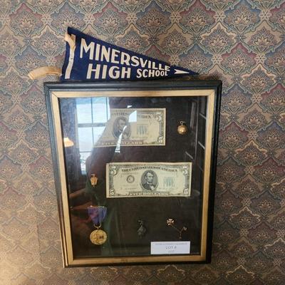 Minersville PA High School Collectibles in Framed Shadow Box