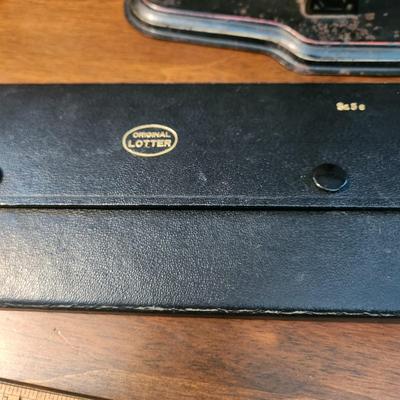 Collectible lot Ideal Postal Scale Slide Rule w case Folding Rulers , Vintage Nobema Drawing Instruments