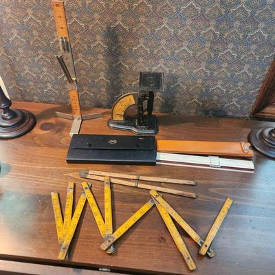 Collectible lot Ideal Postal Scale Slide Rule w case Folding Rulers , Vintage Nobema Drawing Instruments