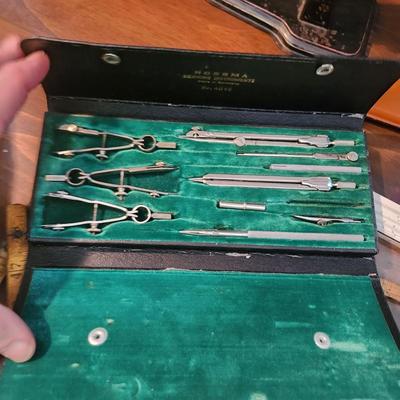 Collectible lot Ideal Postal Scale Slide Rule w case Folding Rulers , Vintage Nobema Drawing Instruments