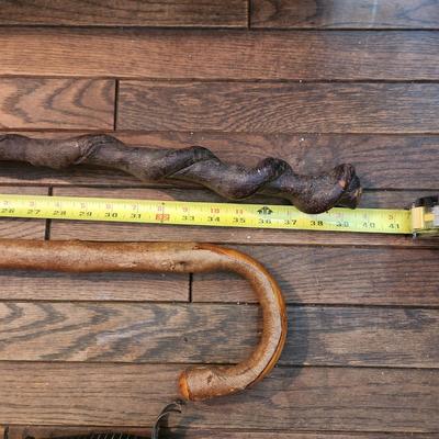 2 Walking Sticks Canes 2 Shoe Horns 1 Very heavy Brass 1 w a Sword handle
