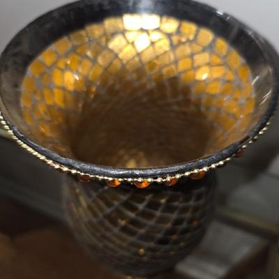 Gold tone mosaic vase