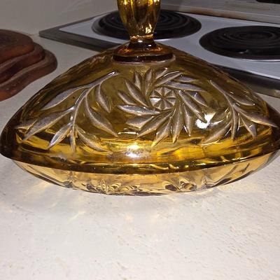 Amber colored candy dish