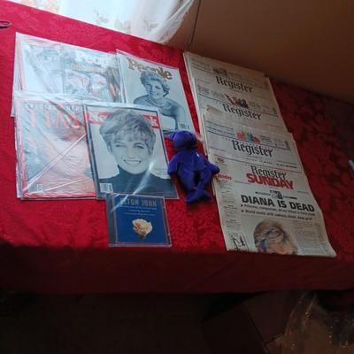 PRINCESS DIANA TY BEANIE BABY, MAGAZINES AND NEWSPAPER PLUS ELTON JOHN TRIBUTE ON CD
