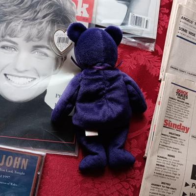 PRINCESS DIANA TY BEANIE BABY, MAGAZINES AND NEWSPAPER PLUS ELTON JOHN TRIBUTE ON CD