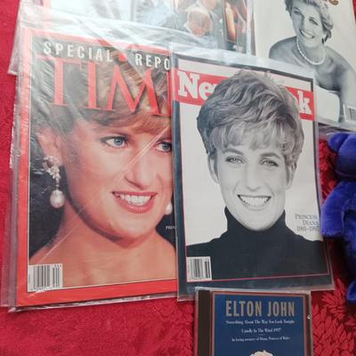 PRINCESS DIANA TY BEANIE BABY, MAGAZINES AND NEWSPAPER PLUS ELTON JOHN TRIBUTE ON CD