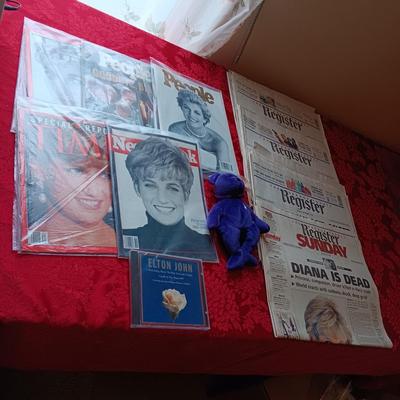PRINCESS DIANA TY BEANIE BABY, MAGAZINES AND NEWSPAPER PLUS ELTON JOHN TRIBUTE ON CD
