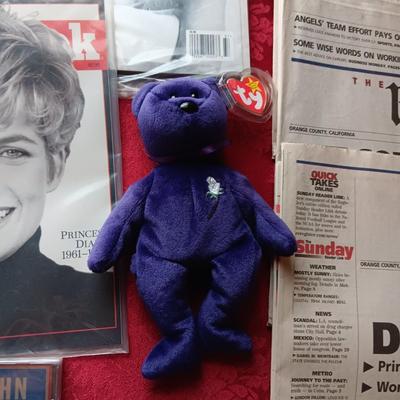 PRINCESS DIANA TY BEANIE BABY, MAGAZINES AND NEWSPAPER PLUS ELTON JOHN TRIBUTE ON CD
