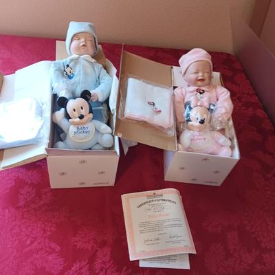 DISNEY'S BABY MICKEY AND BABY MINNIE PORCELAIN DOLLS BY ASHTON-DRAKE