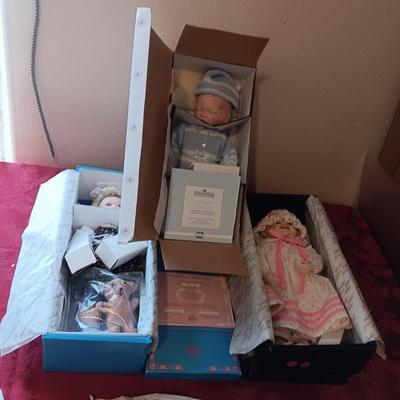 "BOO BEAR AND ME", "PRECIOUS NEWBORN" & "MY CLOSEST FRIEND" PORCELAIN DOLLS