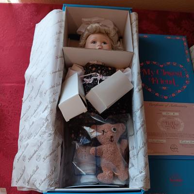 "BOO BEAR AND ME", "PRECIOUS NEWBORN" & "MY CLOSEST FRIEND" PORCELAIN DOLLS