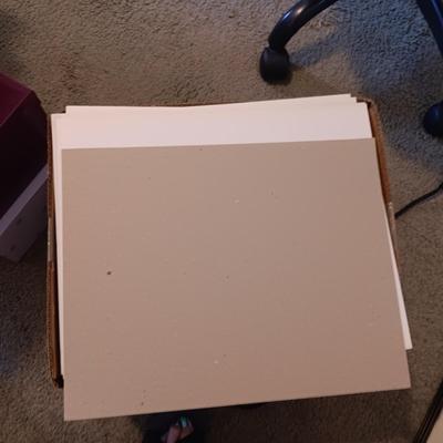 BANKERS BOX OVERFLOWING WITH 11 X 14 PIECES OF CARDBOARD/BACKING