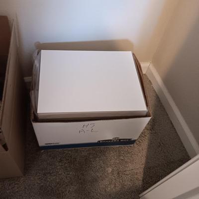 BANKERS BOX OVERFLOWING WITH 11 X 14 PIECES OF CARDBOARD/BACKING
