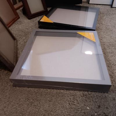 24 X 18 CHLOROPLAST, TWO 12" SQUARE SHADOW BOXES AND A VARIETY OF FRAMES