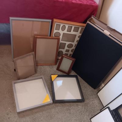 24 X 18 CHLOROPLAST, TWO 12" SQUARE SHADOW BOXES AND A VARIETY OF FRAMES