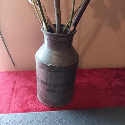 BORDEN-WEIL CHICAGO CAN, 2 WALKING STICKS AND A KITCHEN MAT