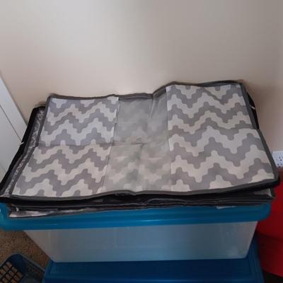2 LARGER STORAGE TOTES, 6 SWEATER BAGS, CLOSET ORGANIZERS AND MORE