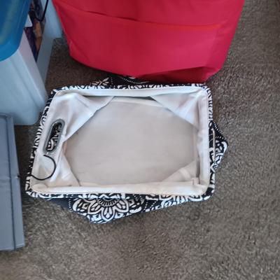 2 LARGER STORAGE TOTES, 6 SWEATER BAGS, CLOSET ORGANIZERS AND MORE