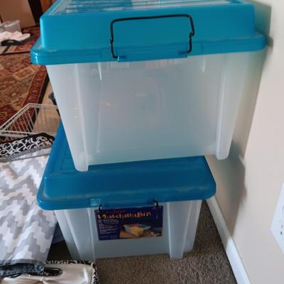 2 LARGER STORAGE TOTES, 6 SWEATER BAGS, CLOSET ORGANIZERS AND MORE