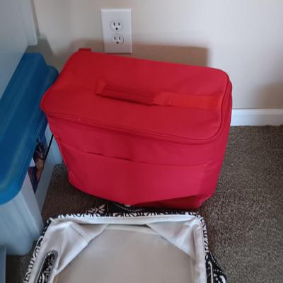 2 LARGER STORAGE TOTES, 6 SWEATER BAGS, CLOSET ORGANIZERS AND MORE