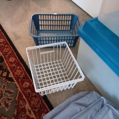 2 LARGER STORAGE TOTES, 6 SWEATER BAGS, CLOSET ORGANIZERS AND MORE