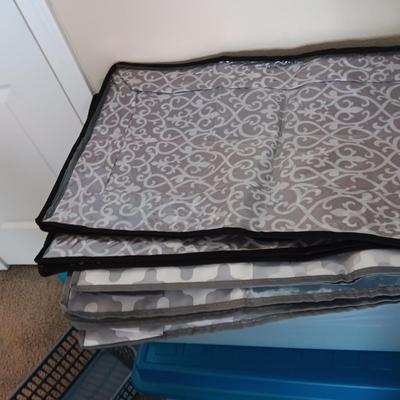 2 LARGER STORAGE TOTES, 6 SWEATER BAGS, CLOSET ORGANIZERS AND MORE