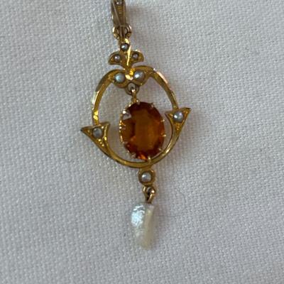 14k seed pearl earrings and citrine and seed pearl 10kh pendant