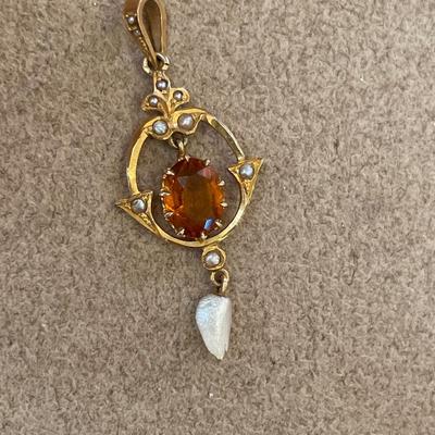 14k seed pearl earrings and citrine and seed pearl 10kh pendant