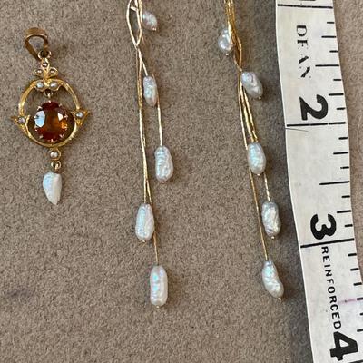 14k seed pearl earrings and citrine and seed pearl 10kh pendant
