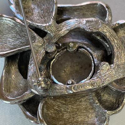 2 Ciner rhinestone rose brooches
