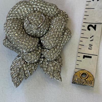 2 Ciner rhinestone rose brooches