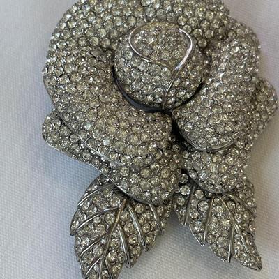 2 Ciner rhinestone rose brooches