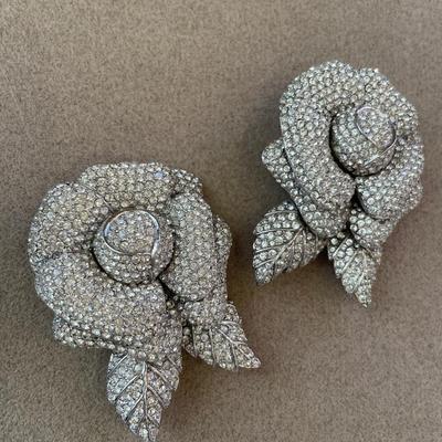 2 Ciner rhinestone rose brooches