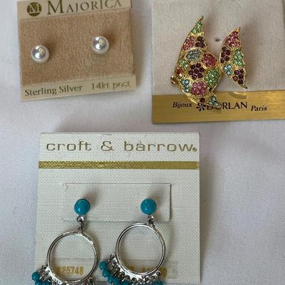 Vintage earrings and French fish brooch